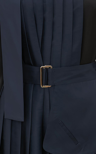 Belted Pleated Two-Tone Satin Midi Dress展示图