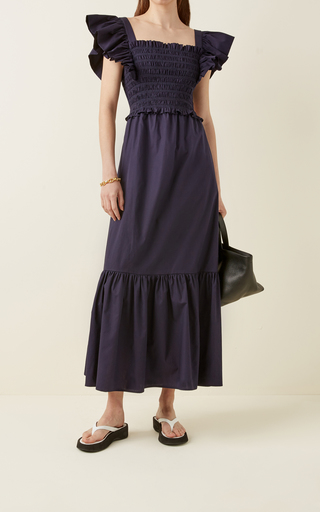 Gladys Hand-Smocked Cotton Midi Dress展示图