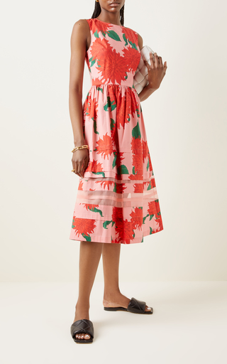 Organza-Inset Dahlia-Print Cotton Midi Dress展示图