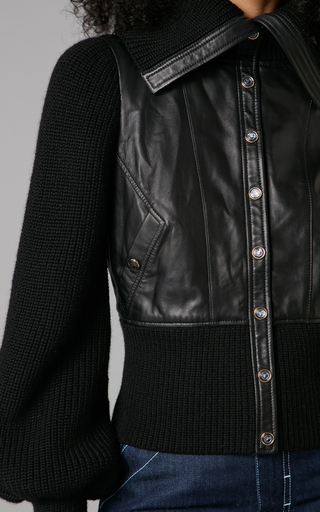 Mickey Ribbed-Trim Leather Bomber Jacket展示图