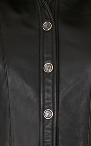 Mickey Ribbed-Trim Leather Bomber Jacket展示图