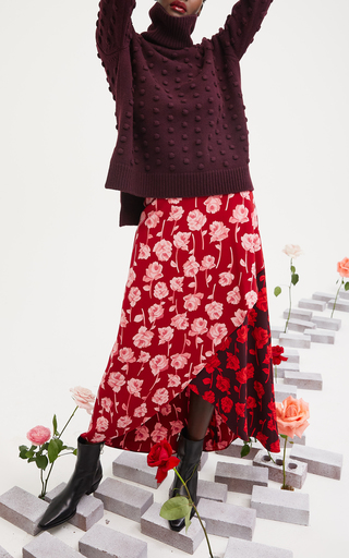 Double-Faced Rose Printed Crepe Midi Skirt展示图