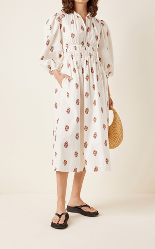 Georgina Smocked Floral Cotton Midi Dress展示图