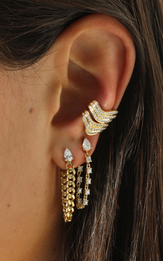 18K Yellow Gold Diamond Wave Ear Cuff展示图