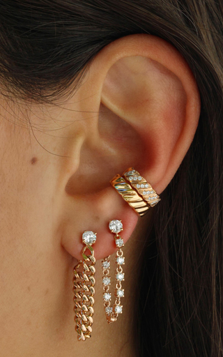 18K Yellow Gold Thin Diamond Braid Ear Cuff展示图