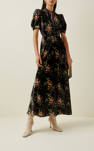 Tracy Printed Velvet Midi Dress展示图