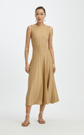 Lurex Pleated Virgin Wool Knit Midi Dress展示图