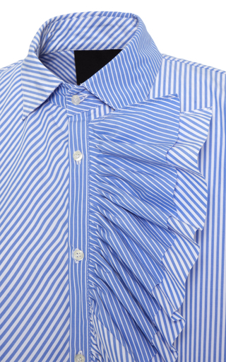 Tiered Striped Cotton Button-Down Shirt展示图