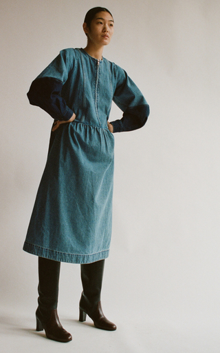 Zariyah Multi-Tonal Long-Sleeve Denim Dress展示图