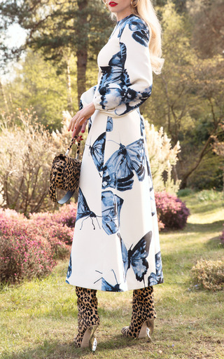 Butterfly Printed Wool-Silk Midi Dress展示图