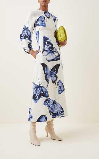 Butterfly Printed Wool-Silk Midi Dress展示图