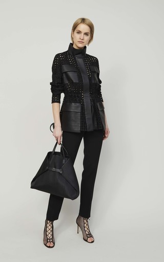 Girta Embroidered Leather-Trimmed Woven Jacket展示图