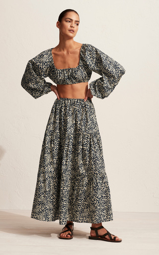 Daisy-Print Tiered Organic Cotton Maxi Skirt展示图