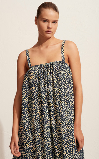 Voluminous Daisy-Print Organic Cotton Midi Dress展示图