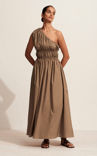 Shirred Organic Cotton One-Shoulder Maxi Dress展示图