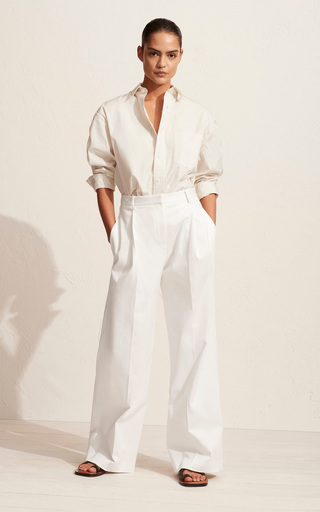 Pleated Organic Stretch-Cotton Summer Trousers展示图