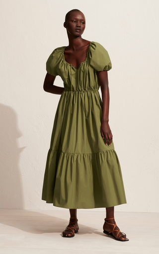 Drawstring-Detailed Tiered Organic Cotton Midi Dress展示图