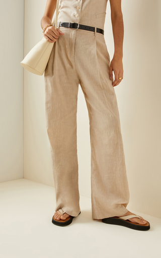 Pleated Linen-Blend Wide-Leg Trousers展示图