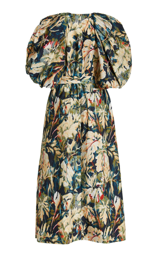 Harlow Puff-Sleeve Printed Woven Midi Dress展示图