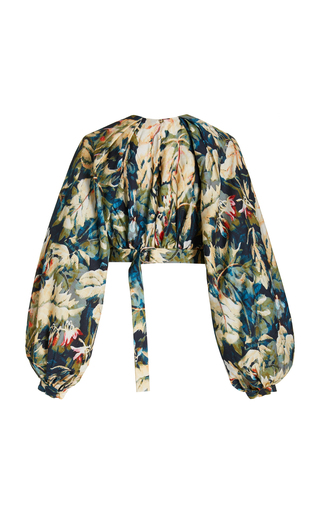 Harlow Puff-Sleeve Printed Crepe Cropped Top展示图