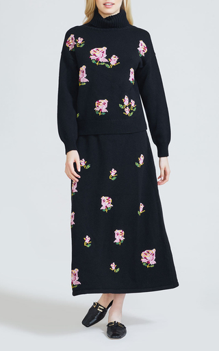 Needlepoint Knit Rose Midi Skirt展示图