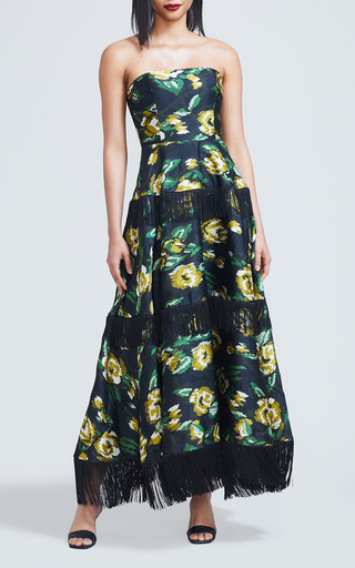 Needlepoint Rose Fil Coupe Strapless Full Skirt Dress展示图