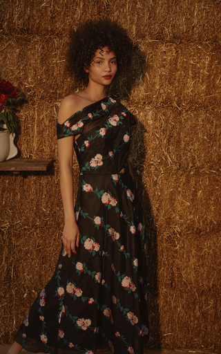 Linear Floral Fil Coupe Off The Shoulder Dress展示图