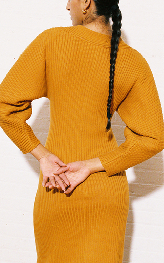 Samira Ribbed Cotton-Knit Midi Dress展示图