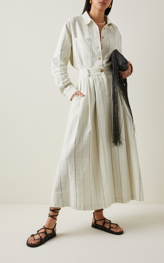 Tulay Stripe Cotton-Linen Maxi Skirt展示图