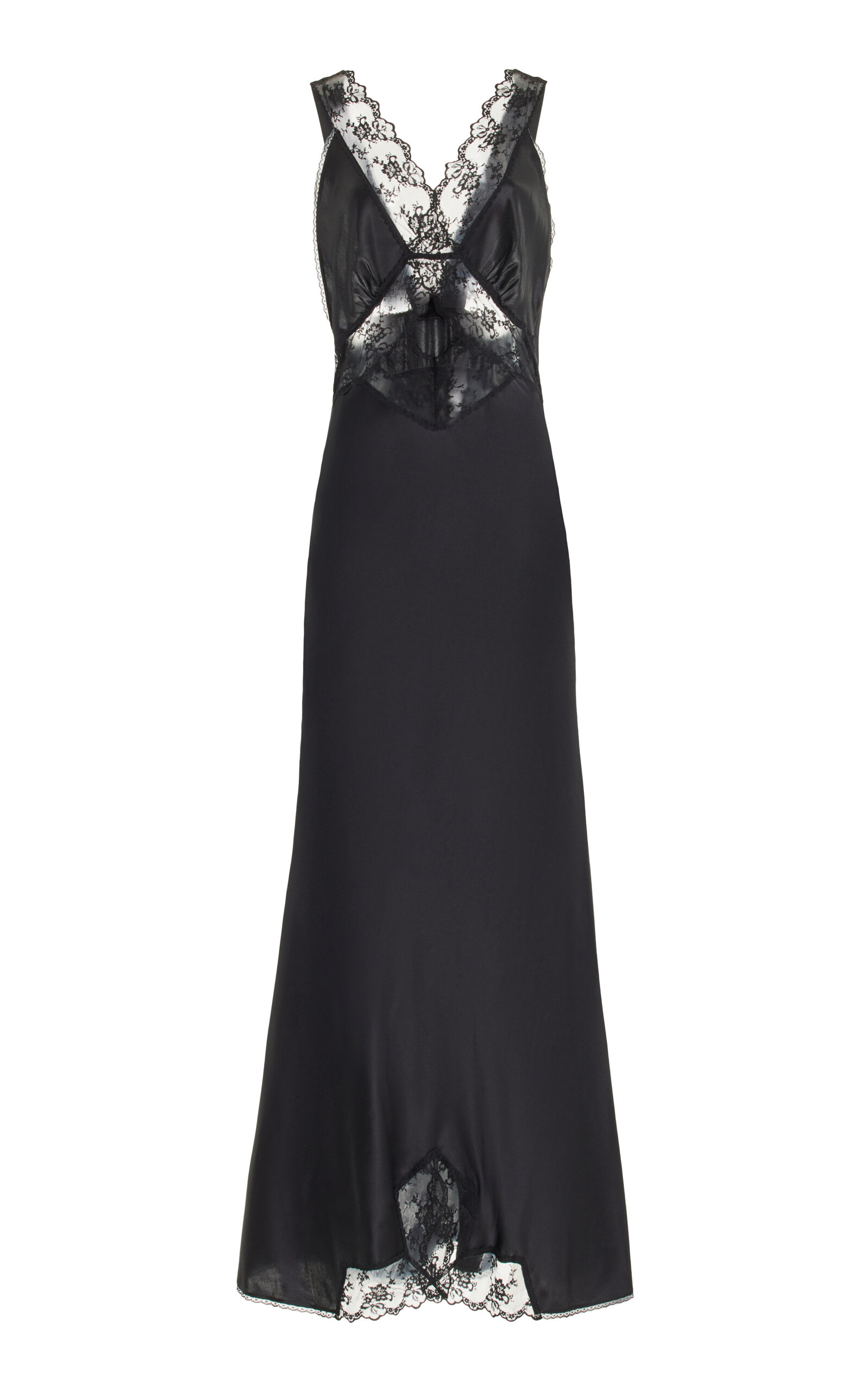 Black Lace Cut-out Long Silk Slip Dress