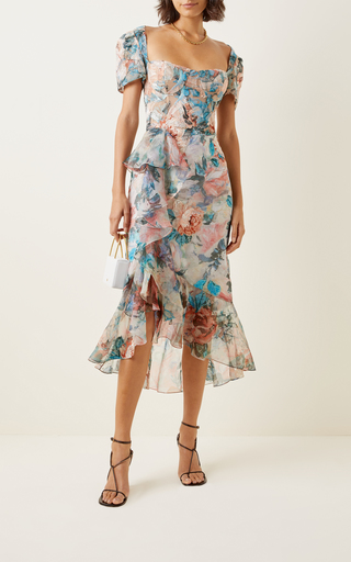 Floral-Print Chiffon Midi Dress展示图