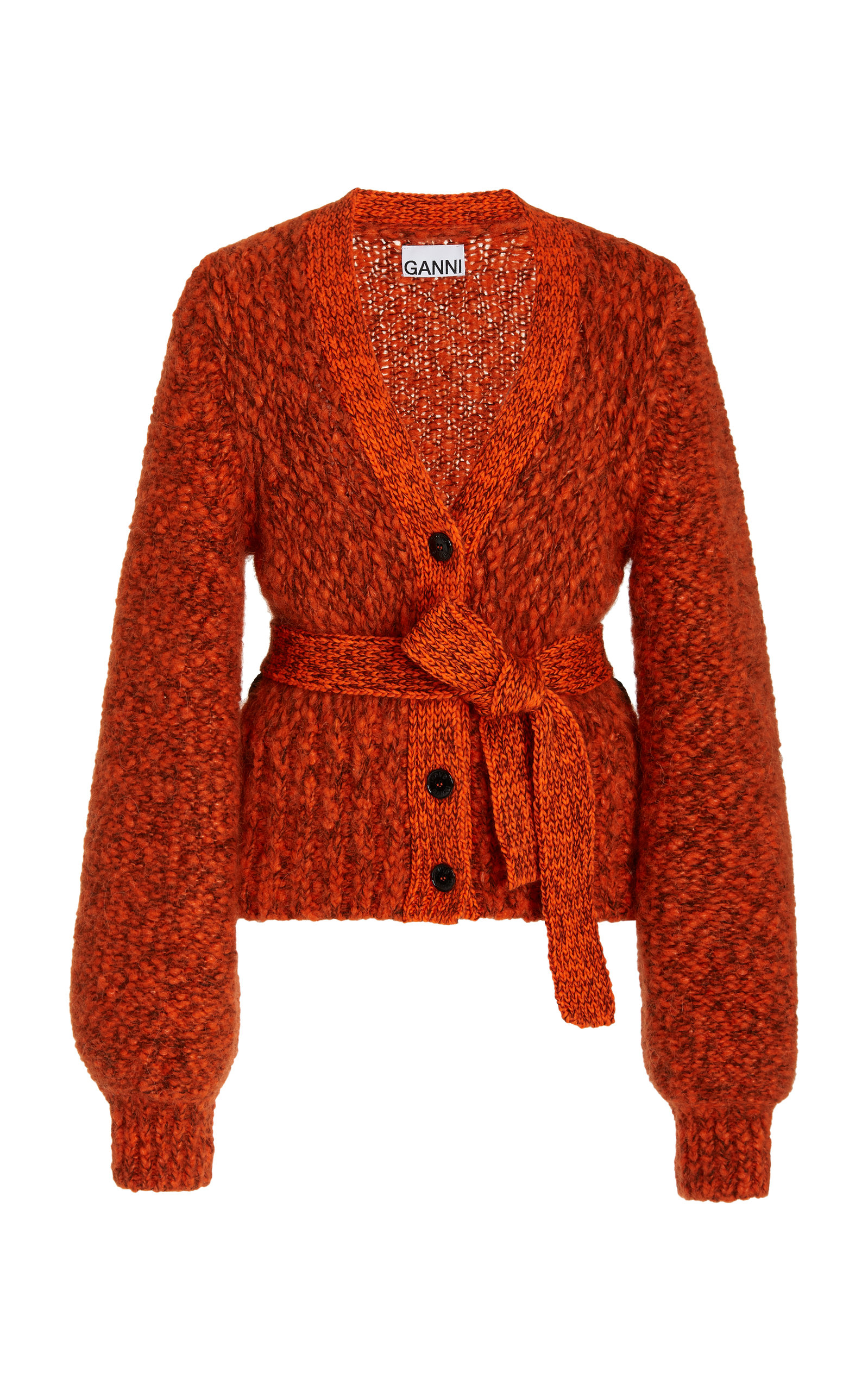 Ganni Chunky Mouline Alpaca & Mohair Belted Cardigan in Scarlet