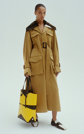 Belted Shearling-Trimmed Twill Trench Coat展示图