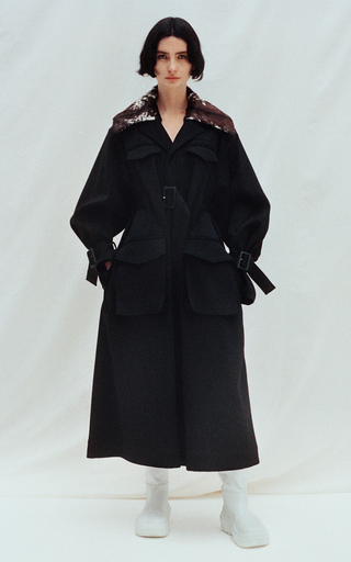 Belted Shearling-Trimmed Twill Trench Coat展示图