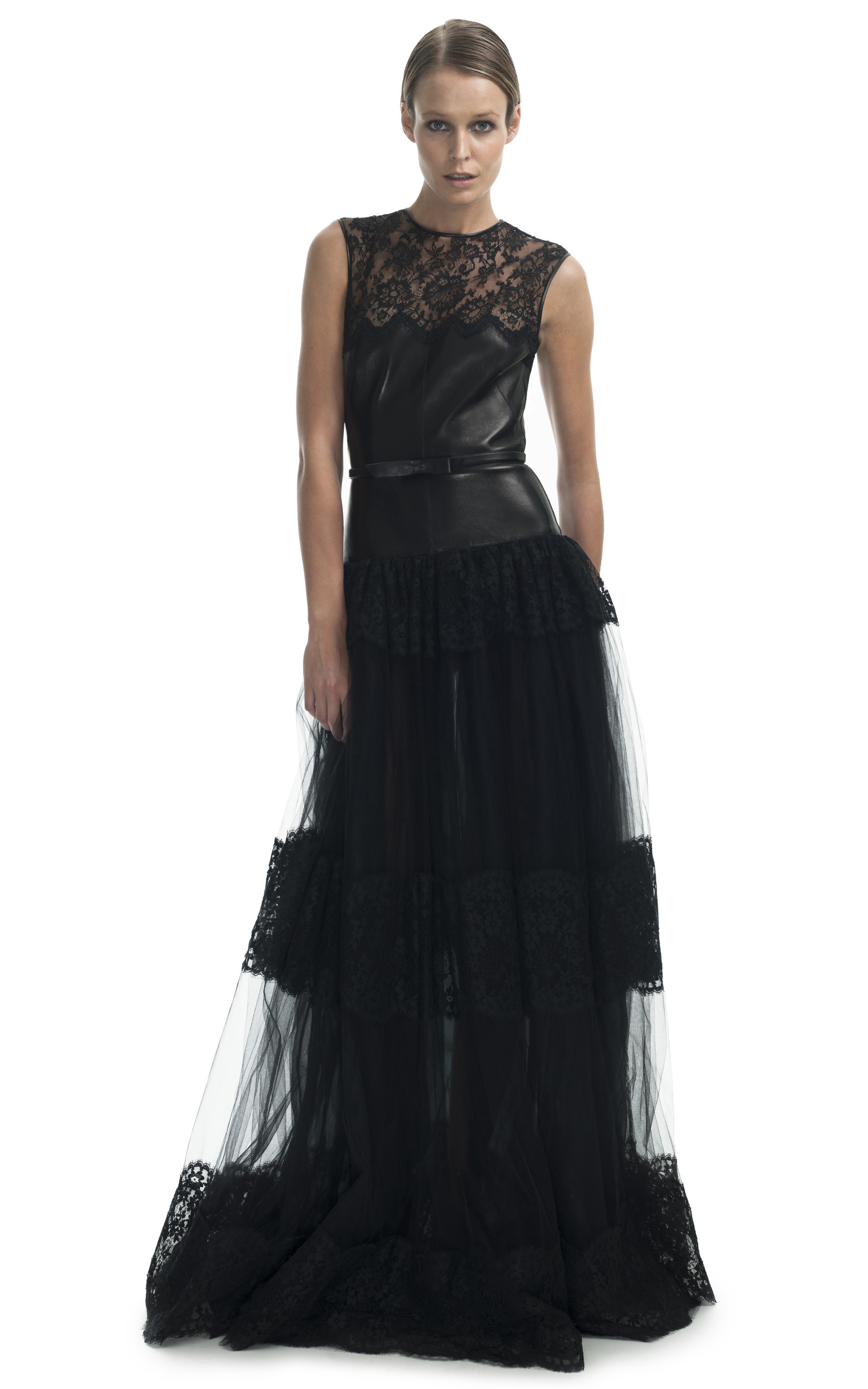 black leather evening gown