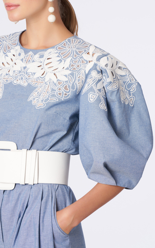 Embroidered Cotton Puff-Sleeve Blouse展示图