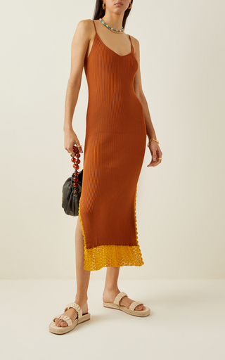 Pleasanton Crochet-Trimmed Ribbed-Knit Cotton Midi Dress展示图