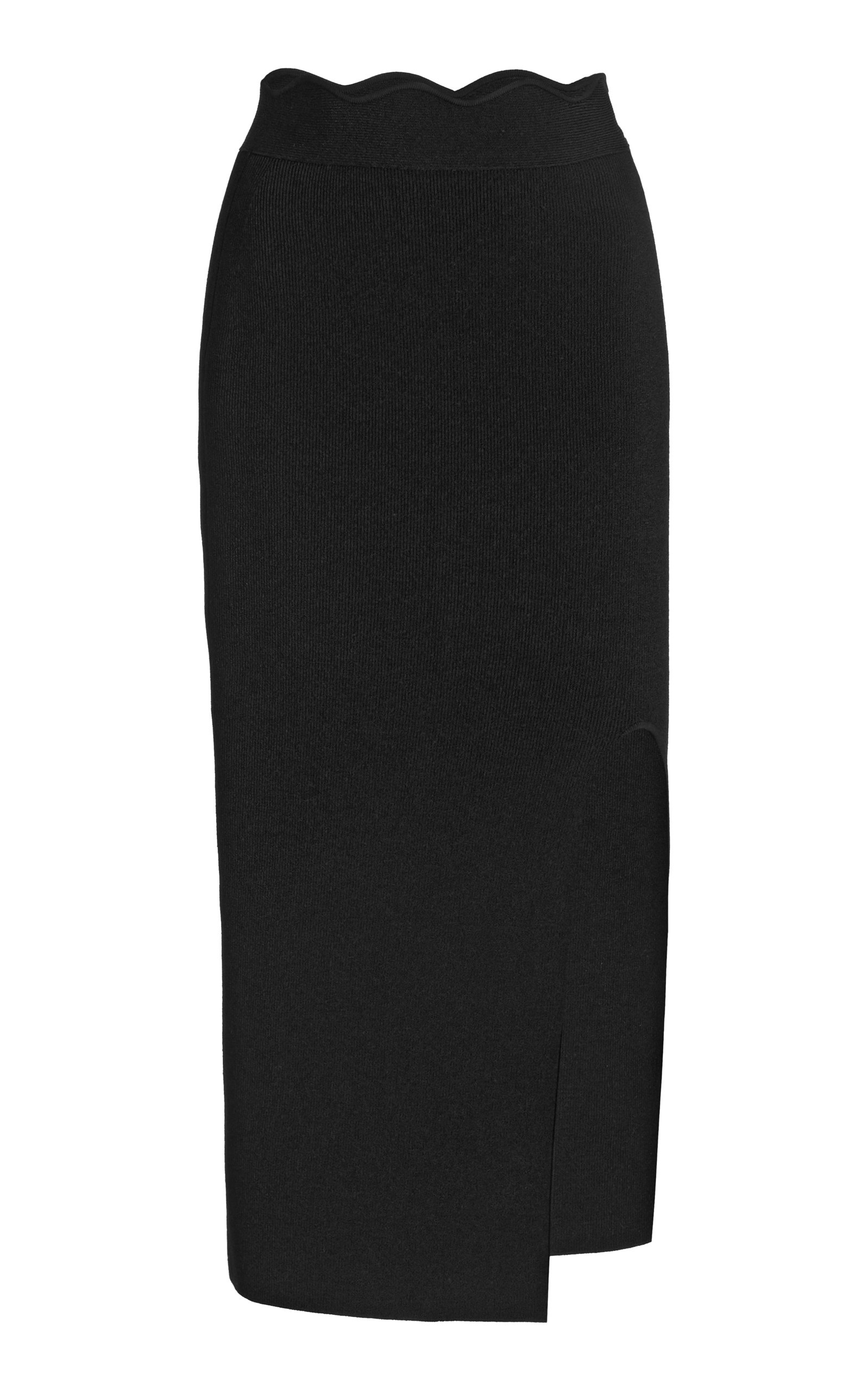 Galvan Women's Delia Scalloped Compact-knit Midi Skirt In Black | ModeSens