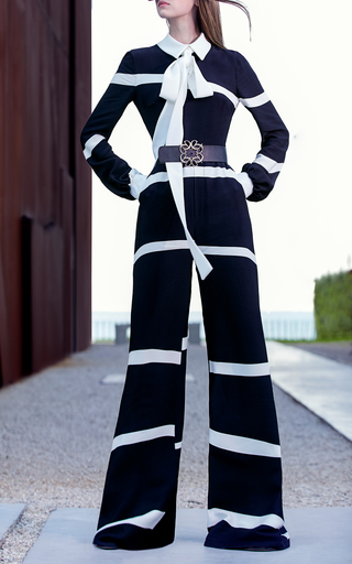 Striped Crepe Wide-Leg Jumpsuit展示图