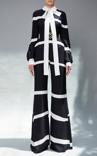 Striped Crepe Wide-Leg Jumpsuit展示图