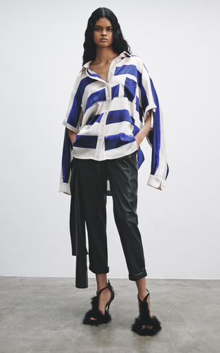 Oxbury Cutout-Sleeve Striped Silk Shirt展示图