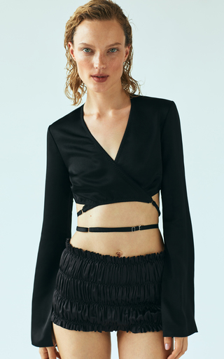 Iris Wrap-Effect Satin Cropped Top展示图