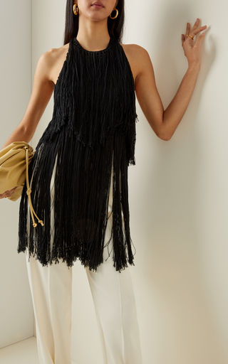 Delphinia Fringed Cotton-Silk Halter Top展示图