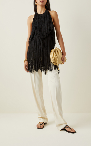 Delphinia Fringed Cotton-Silk Halter Top展示图