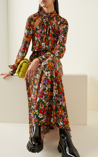 Cutout Floral Crepe Maxi Dress展示图