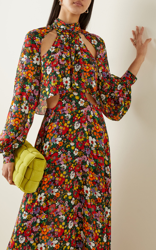 Cutout Floral Crepe Maxi Dress展示图