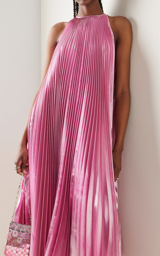 Crystal-Embellished Pleated Satin Midi Dress展示图