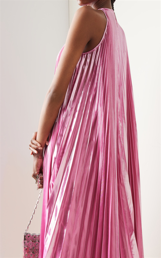 Crystal-Embellished Pleated Satin Midi Dress展示图