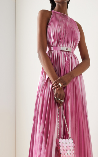 Crystal-Embellished Pleated Satin Midi Dress展示图