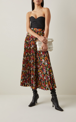 Pleated Floral Cady Midi Skirt展示图